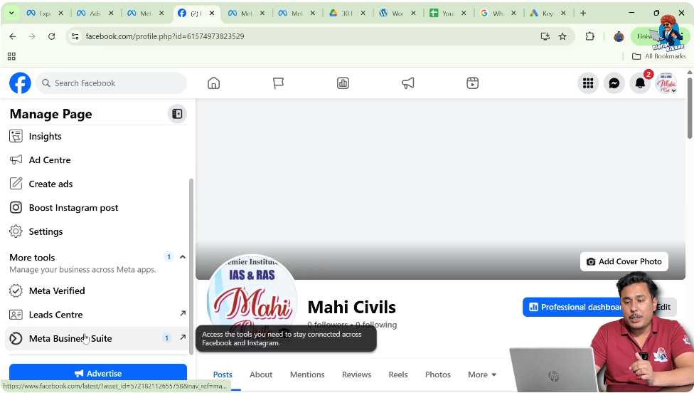 Accessing Meta Business Suite to manage Facebook and Instagram business assets
