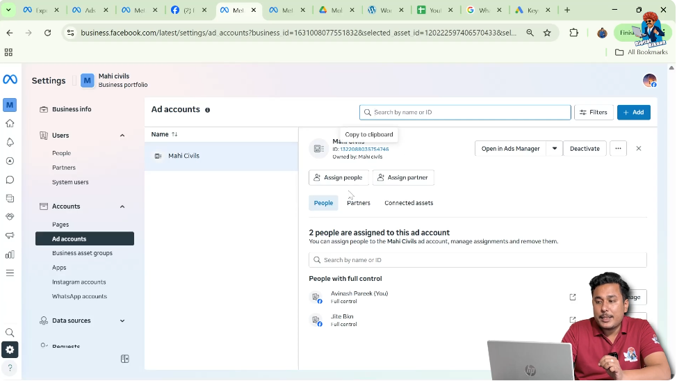 Ad Accounts section inside Meta Business Suite settings