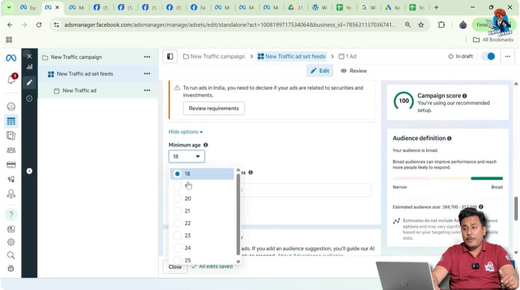 Minimum and maximum age targeting options in Meta ad set