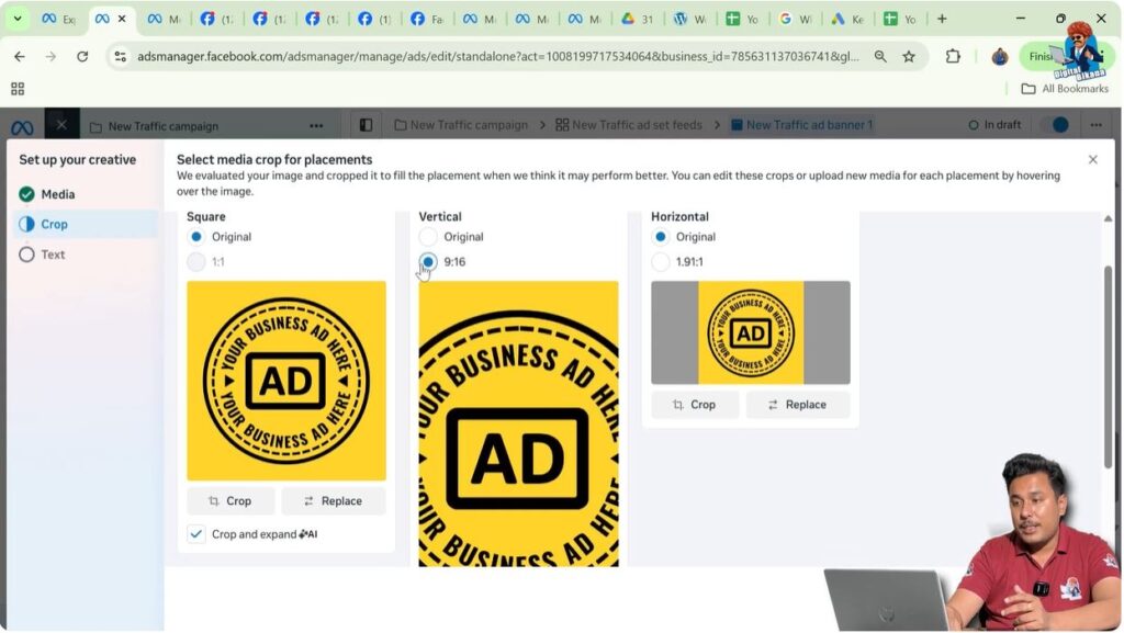 Aspect ratio selection screen showing original and 9:16 formats