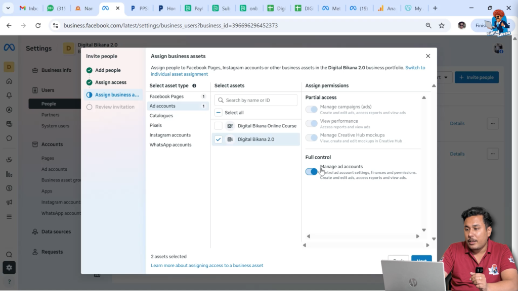 Granting full control ad account access in Meta Business Suite