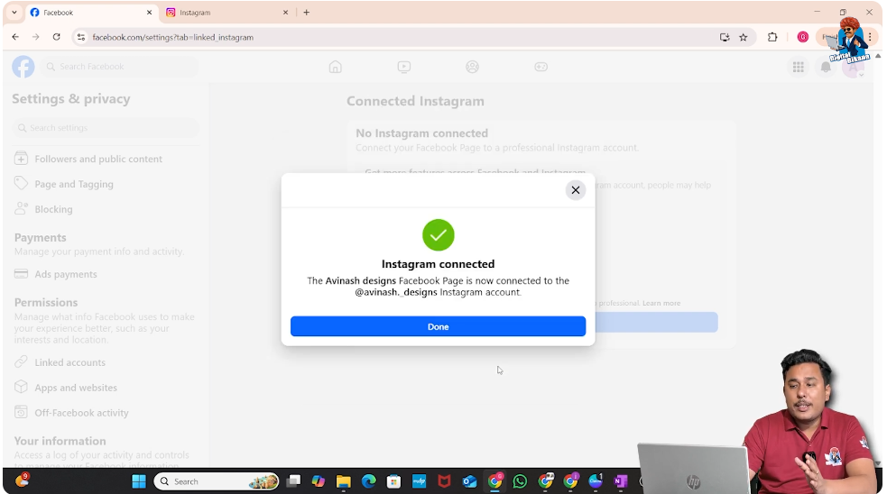 Creating business portfolio while connecting Facebook page and Insta