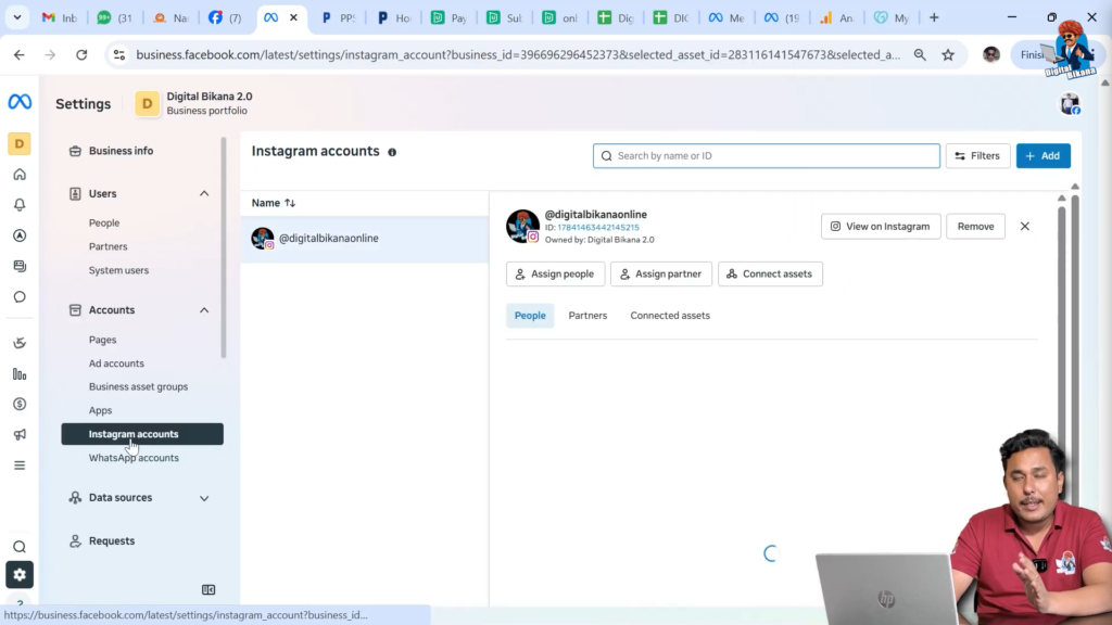 Instagram account login and connection status inside Meta Business Suite