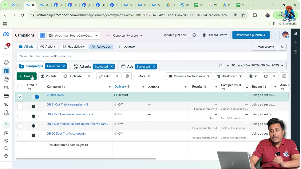 Create campaign option in Meta Ads Manager interface