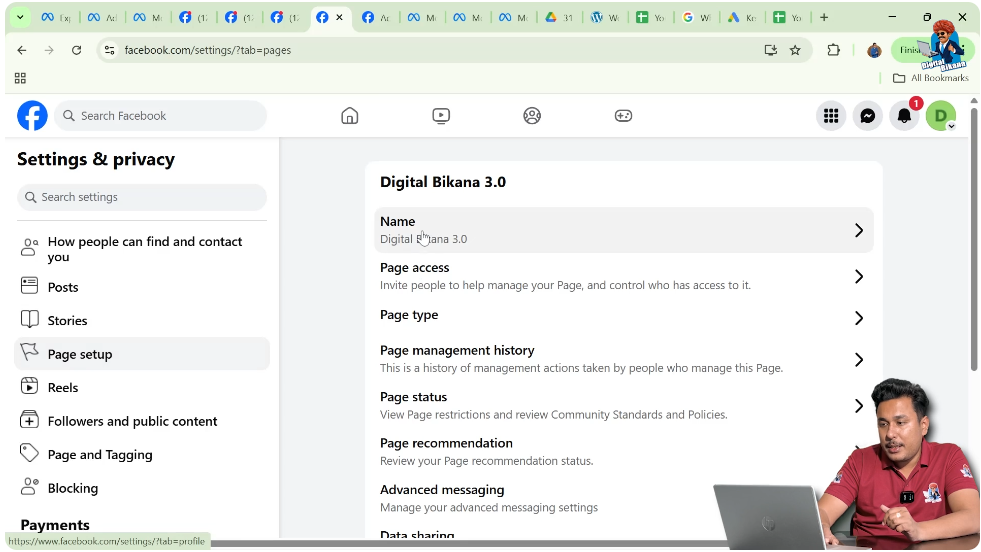 Name option selected in Facebook Page Setup