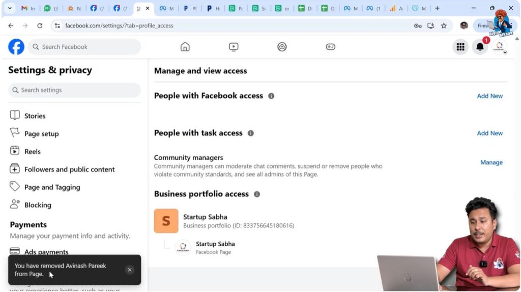 Admin successfully removed from Facebook Page access list
