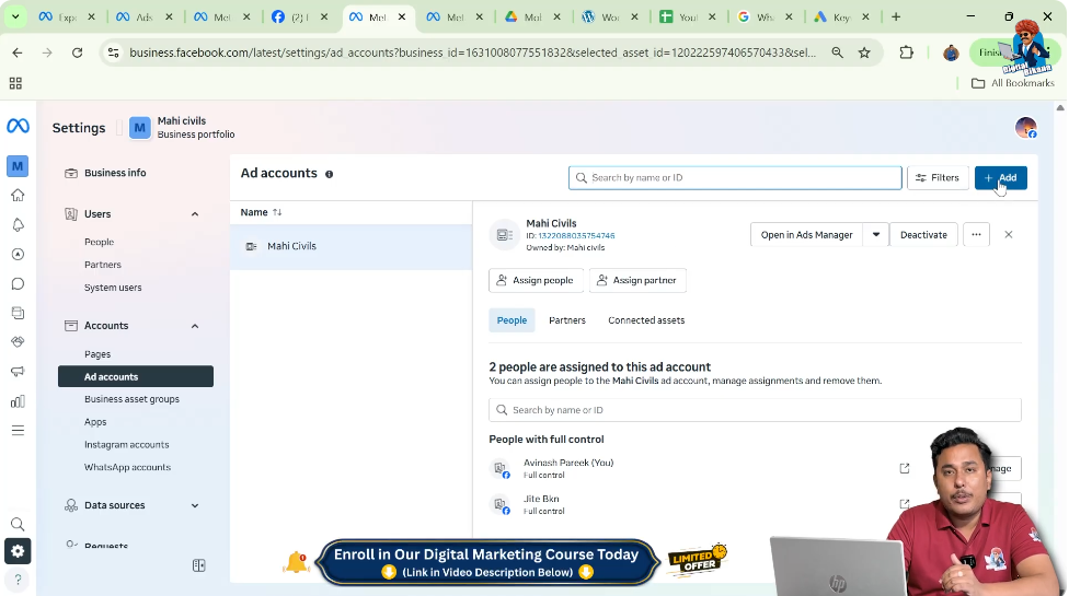 Creating a new Facebook business ad account with name, time zone, and currency