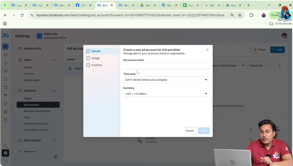 Creating a new Facebook business ad account