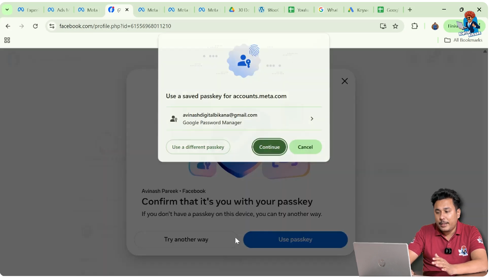 Entering Facebook password to confirm admin access approval