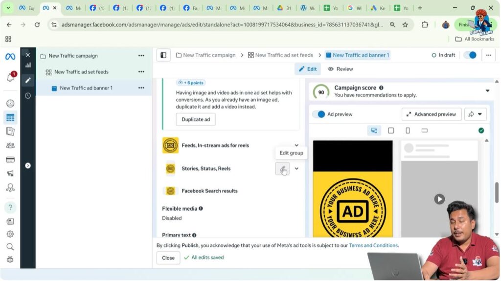 Editing ad creative for stories and reels using 9:16 format