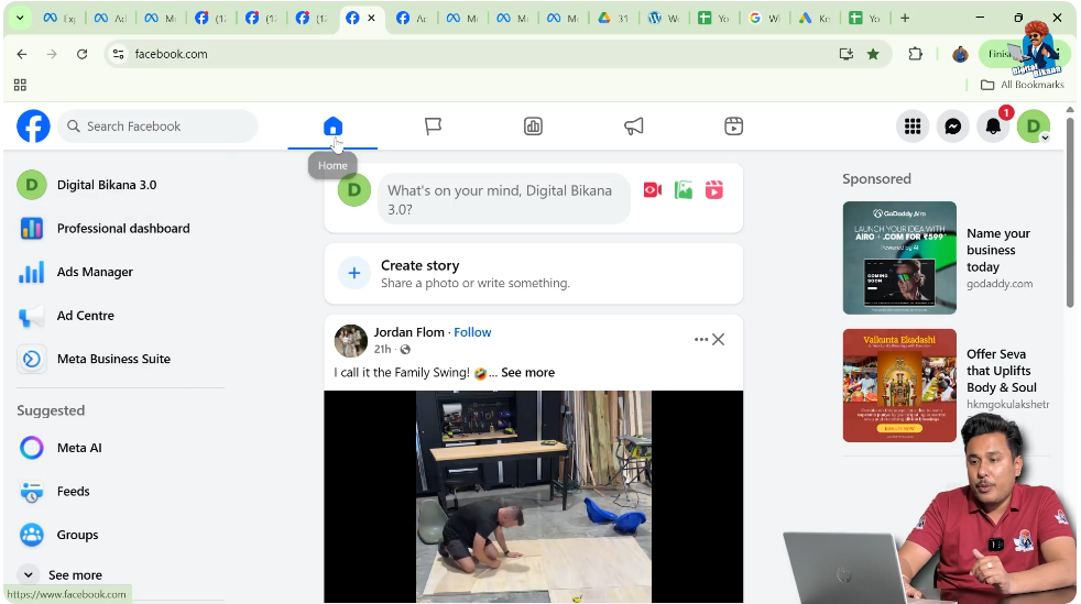 Facebook Page homepage after switching to page profile