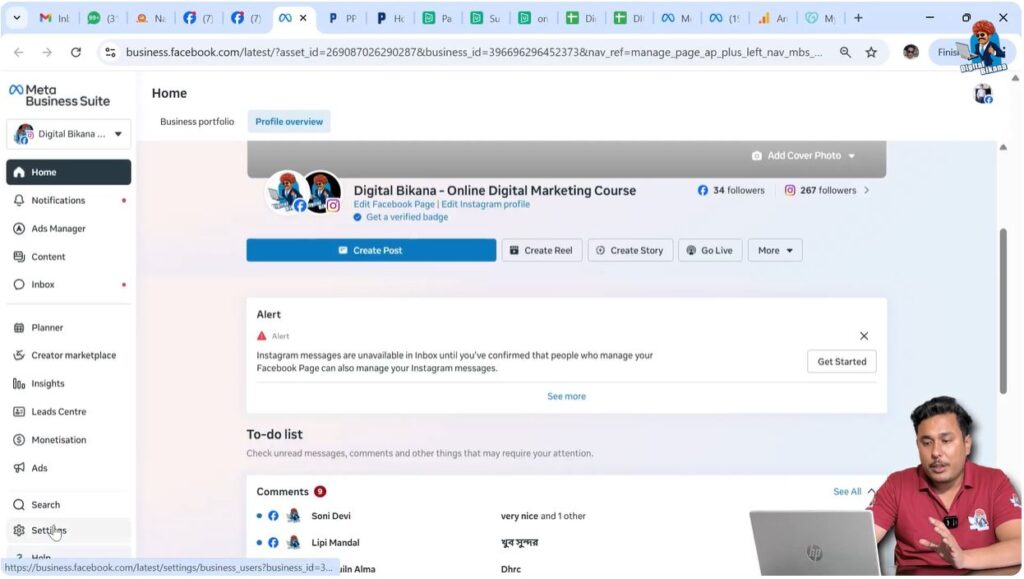 Meta Business Suite settings option for managing page permissions