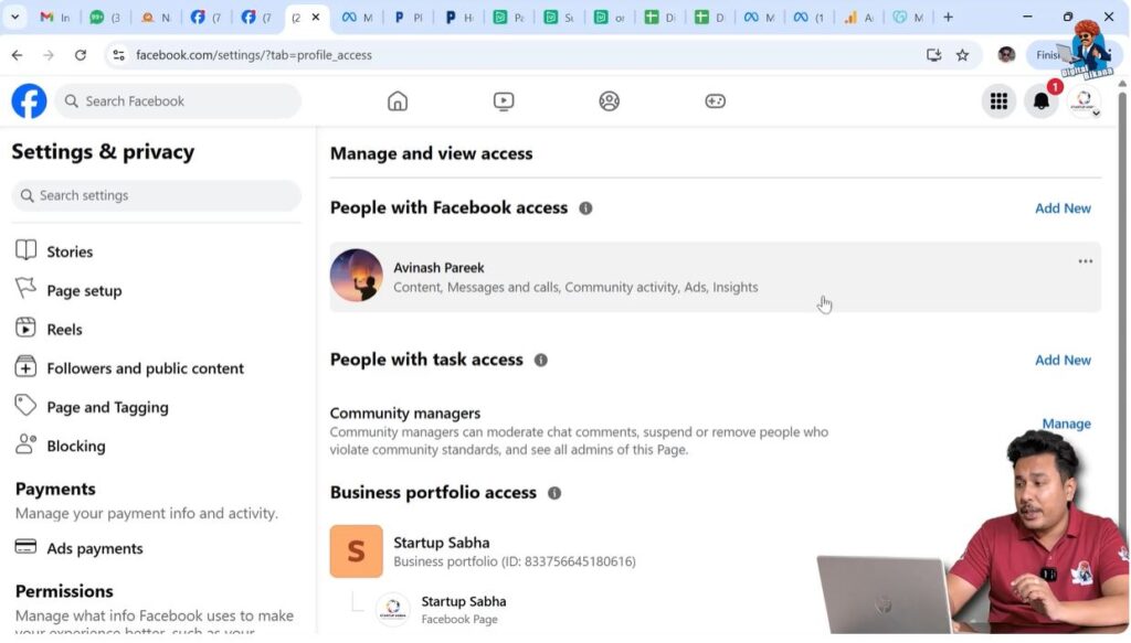 Viewing list of admins added to Facebook Page access