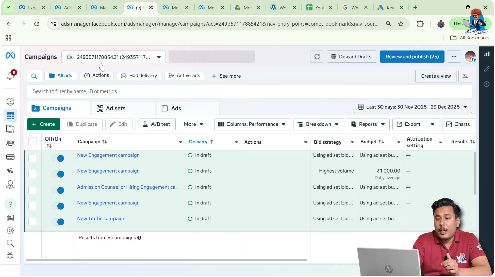 Personal Facebook ad account shown by account number in Ads Manager