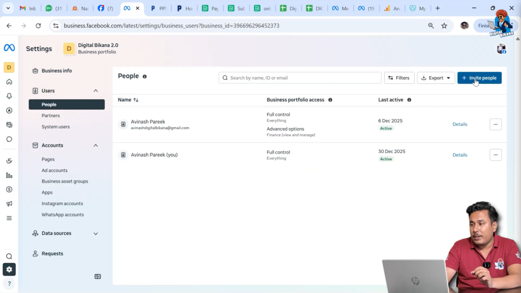 Inviting a new user by email in Meta Business Suite people section