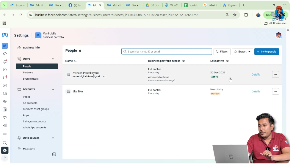 Finding the user in Meta Business Suite to remove access from business portfolio