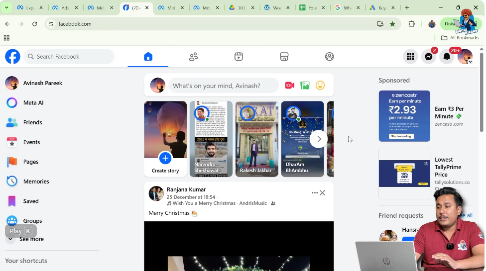 Logging into Facebook account with admin privileges to manage business page access