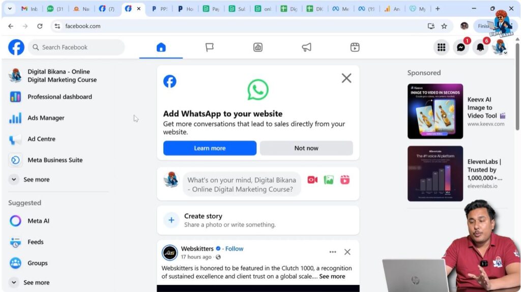 Logging into Facebook account to manage Facebook Page access