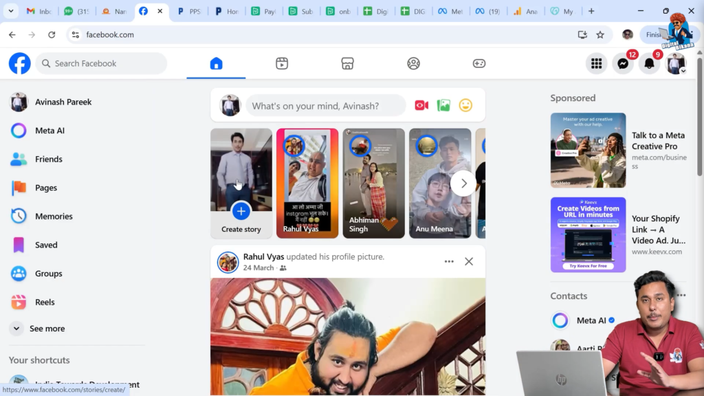 Logging into Facebook account to manage Instagram professional account access