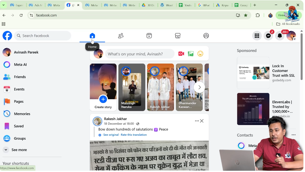 Logging into Facebook account to accept page admin request
