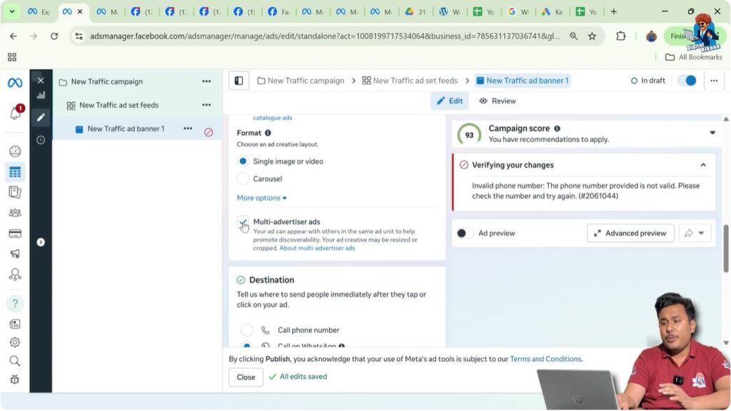 Multi-advertiser ads option turned off in Facebook ad creative settings