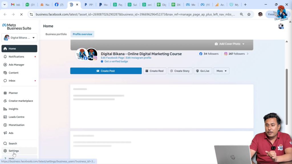Meta Business Suite settings option shown for managing account access