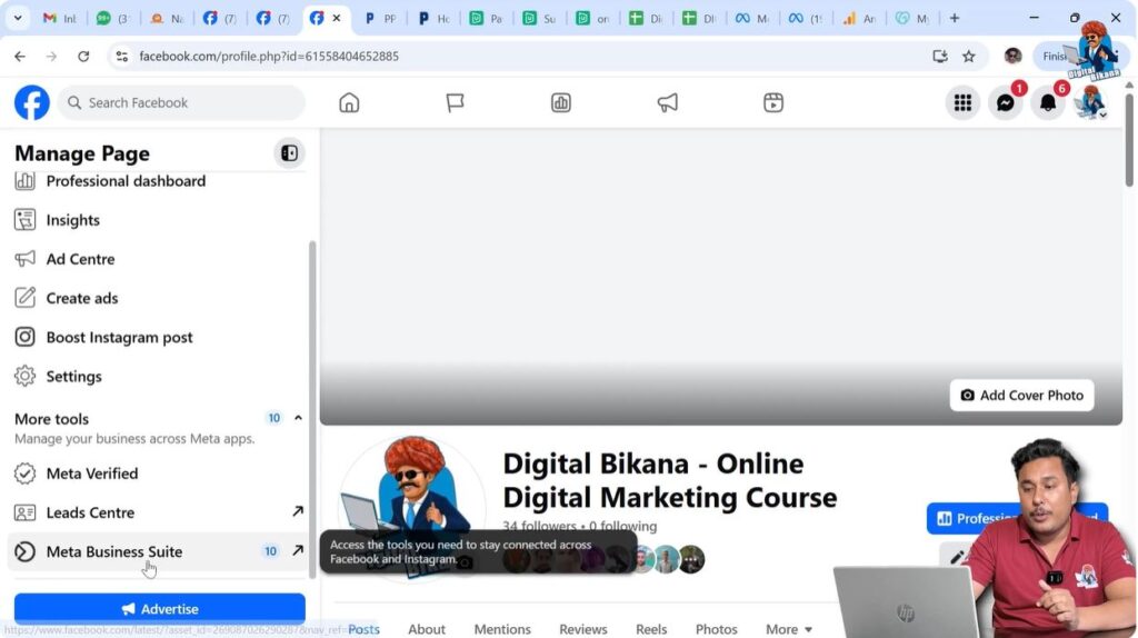 Opening Meta Business Suite from Facebook Page dashboard