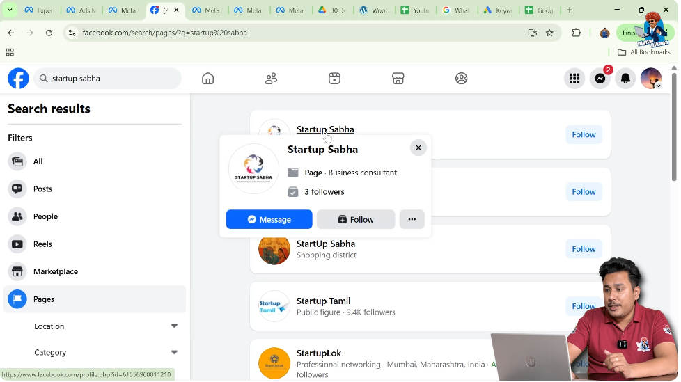 Opening Facebook Page to review