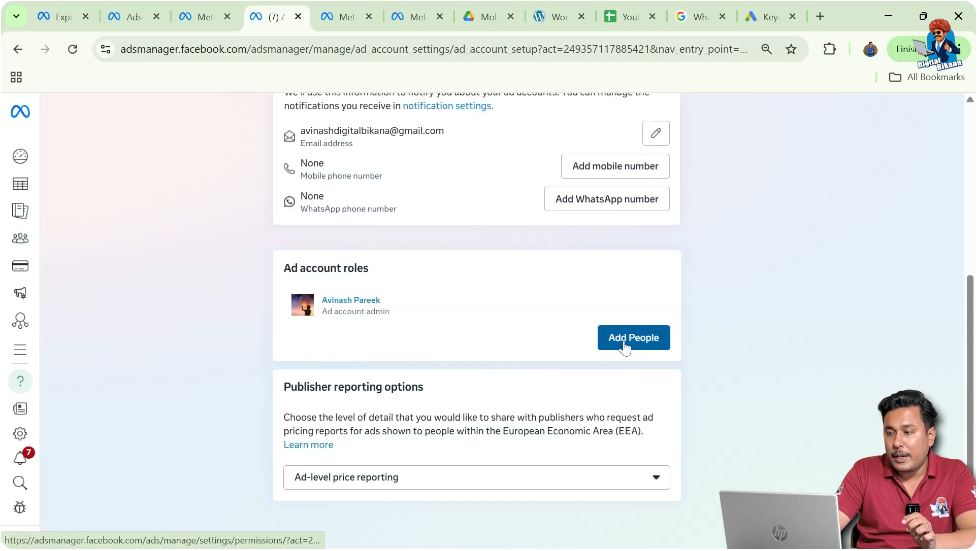 Add people button in Facebook ad account settings to manage access