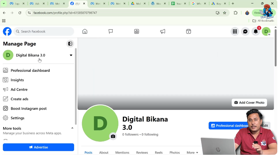 Opening Facebook page profile by clicking on the page name from homepage