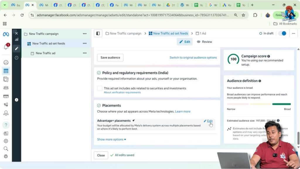 Placement options available in Meta ad set settings