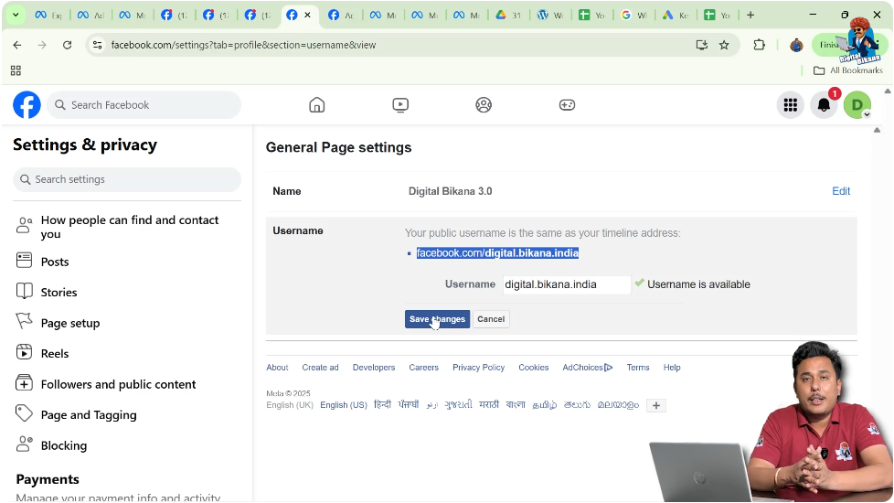 Preview of new Facebook Page URL before saving changes