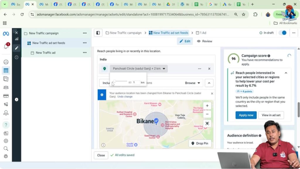 Adjusting location radius for local business ads in Meta