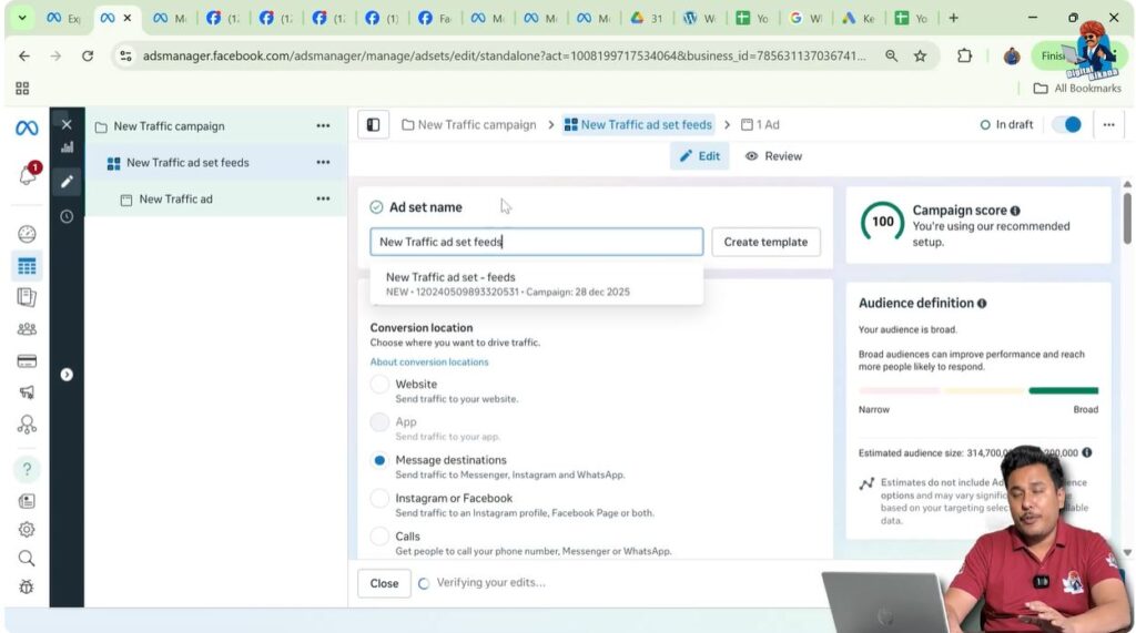 Renaming ad set in Meta Ads for internal reference