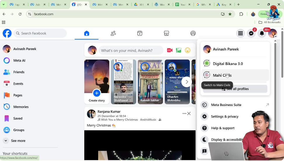 Switching from personal Facebook profile to business page to manage Meta Business Suite