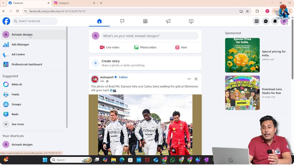 Switching to Facebook page profile from Facebook account dashboard