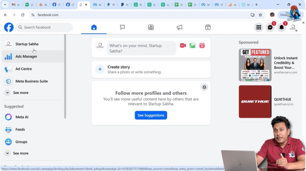 Opening Facebook Page homepage to remove admin access