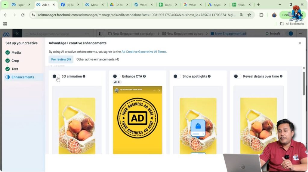 Advantage+ Creative 3D animation zoom in zoom out effect on banner