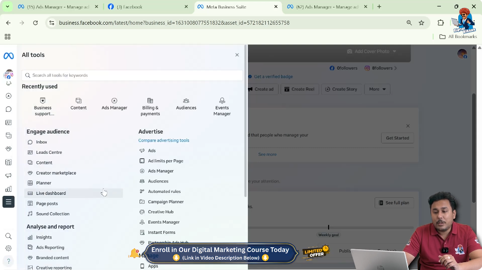 All tools section inside Meta Business Suite dashboard