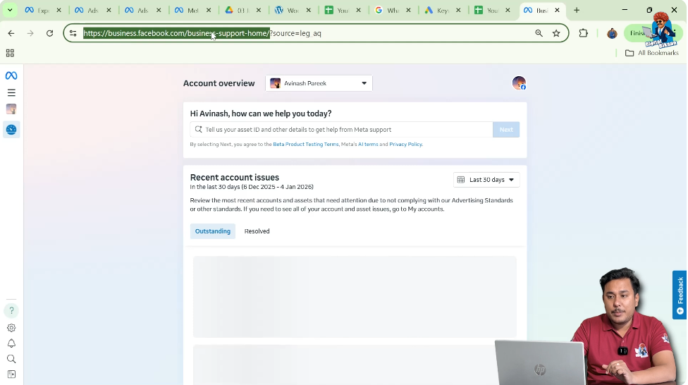 Opening Meta business support home URL in browser