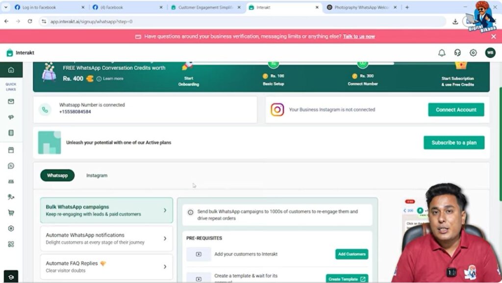 Accessing campaign section in Interakt dashboard for WhatsApp Business API marketing campaign