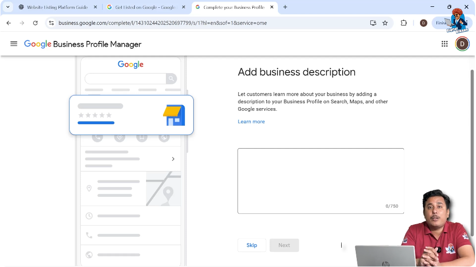 Writing keyword-focused business description in Google My Business profile