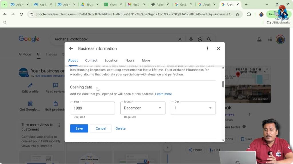 Adding optional business opening date in Google My Business profile