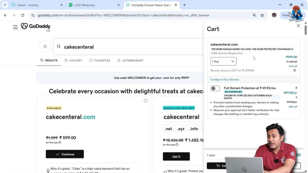 Adding selected domain name to GoDaddy shopping cart