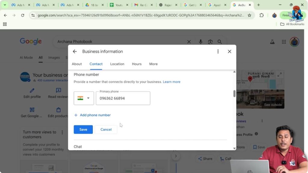 Adding multiple phone numbers and optional website URL in Google My Business listing