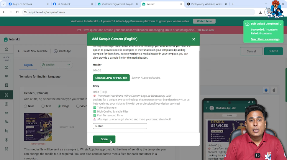 Adding sample value for variables in WhatsApp Business API marketing template