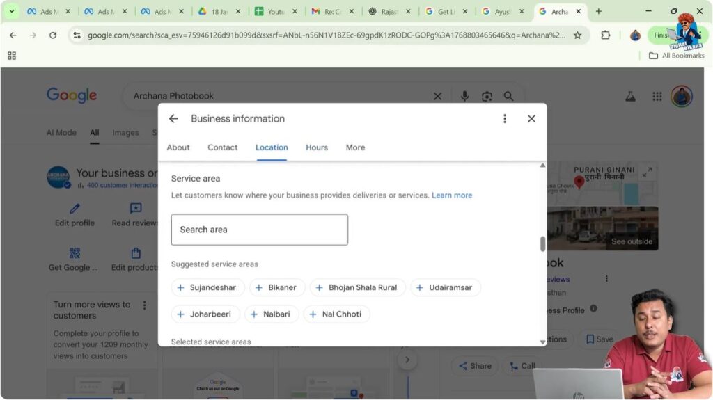 Adding relevant service areas in Google My Business profile for local visibility