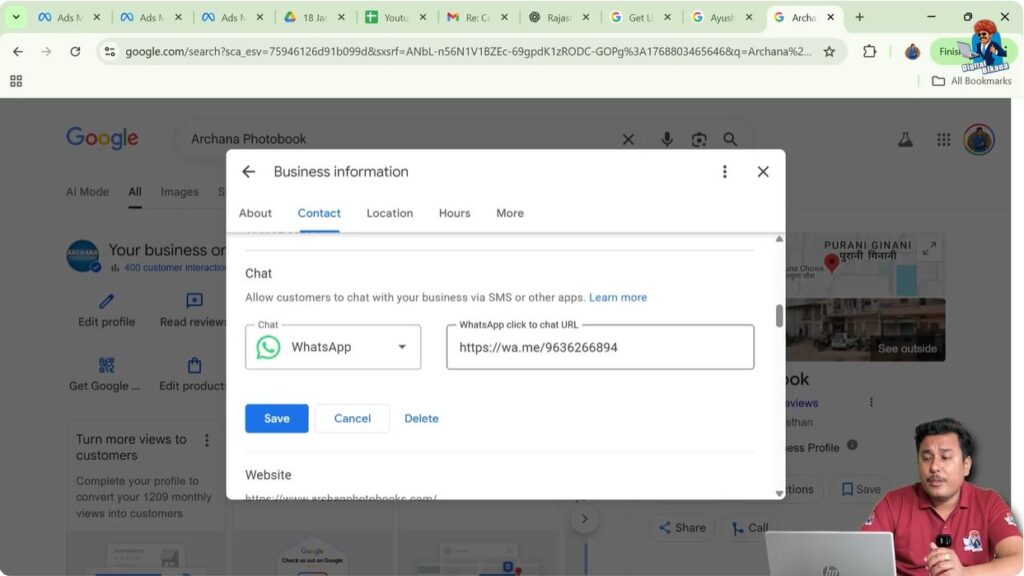 Adding WhatsApp chat URL button to Google My Business business profile