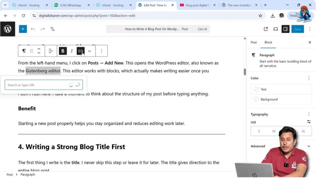 Adding external hyperlink in WordPress blog post editor