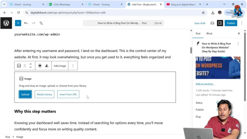 Inserting images inside WordPress blog post content